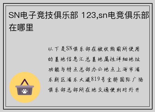SN电子竞技俱乐部 123,sn电竞俱乐部在哪里